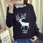 Deer Print Mock Two-piece Sweatshirt