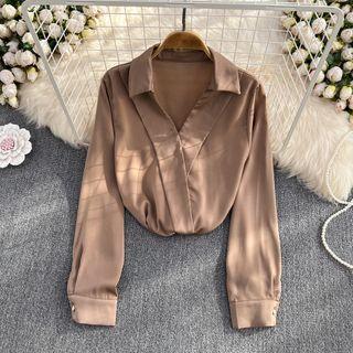 Long Sleeve Plain V-neck Shirt