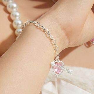 Rhinestone Heart Bracelet Sl0761 - Silver - One Size