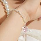 Rhinestone Heart Bracelet Sl0761 - Silver - One Size