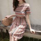 Drawcord-waist Stripe Dress