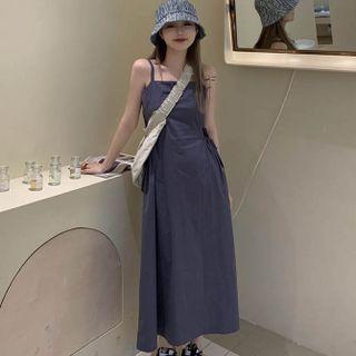 Spaghetti Strap Tie-strap Cutout Midi Dress Grayish Blue - One Size