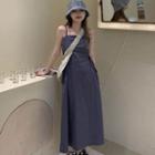 Spaghetti Strap Tie-strap Cutout Midi Dress Grayish Blue - One Size