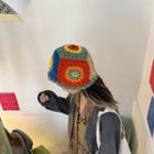 Flower Knit Bucket Hat Flower - Tangerine & Khaki - M