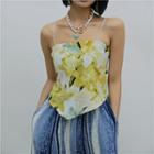 Floral Chiffon Cropped Tank Top Yellow - One Size