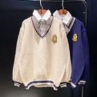 Mock Two-piece Badge Applique Sweater