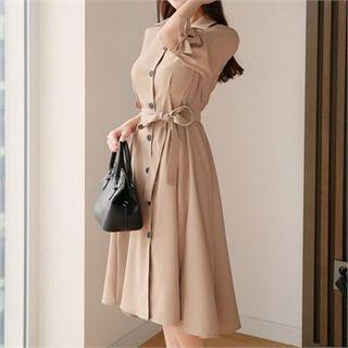 Balloon-sleeve Coatdress With Sash