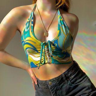 Psychedelic Print Cropped Halter Top
