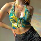 Psychedelic Print Cropped Halter Top