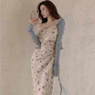 Spaghetti Strap Floral Print Midi Dress / Jacket