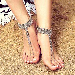 Anklet With Toe Ring Single-silver0112 - One Size