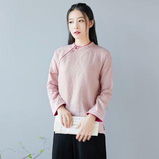 Long-sleeve Floral Embroidered Qipao Top