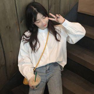 Plain Band-collar Shirt