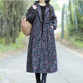 Hooded Floral Long Padded Coat