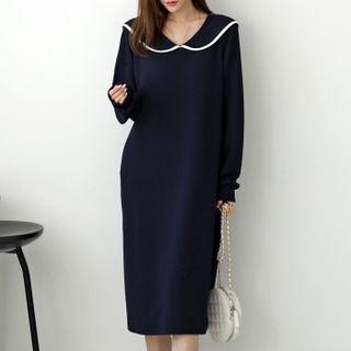 Sailor-collar Contrast-trim Midi Dress