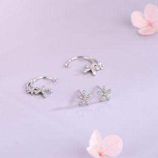 Rhinestone Flower Earring 1 Pair - Es1202 - Silver - One Size