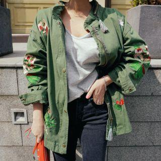 Zip-detail Appliqu  Safari Jacket
