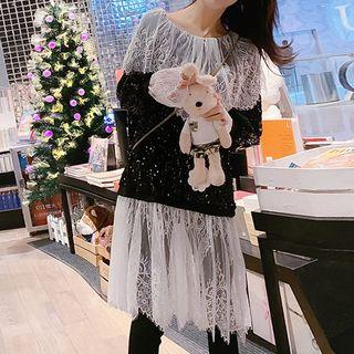 Sequined Lace Long-sleeve Dress