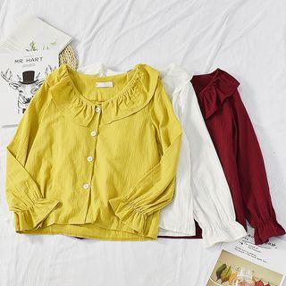 Long-sleeve Buttoned Frill Trim Top