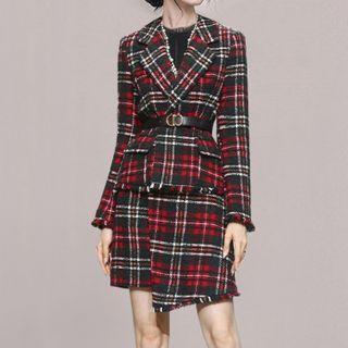 Set: Plaid Coat + A-line Skirt