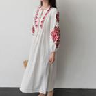 Tie-front Embroidered Long Dress