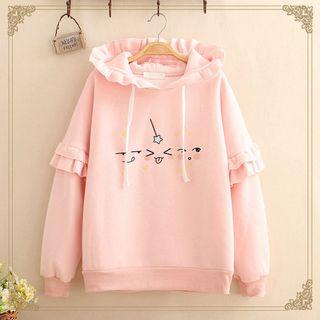 Embroidered Ruffle Hoodie