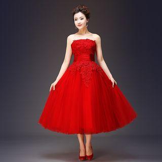 Crochet Trim Strapless Wedding Dress