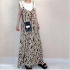 Spaghetti Strap Floral Maxi Dress Black & Off-white - One Size