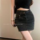 Denim Mini Straight-fit Skirt / Off-shoulder Short-sleeve Cropped T-shirt