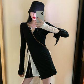 Set: Irregular Hem Long-sleeve T-shirt