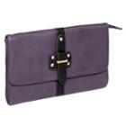 Buckle-accent Studded Clutch Purple And Black - One Size