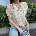Short Sleeve Chiffon Floral Crop Top As Shown As Figure - One Size