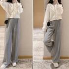Set: Plain Zipped Hoodie + Wide-leg Sweatpants