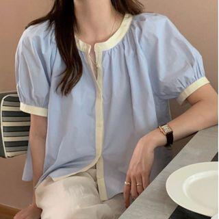 Puff Sleeve Contrast Trim Shirt