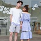 Couple Matching Short-sleeve Striped Panel T-shirt / A-line Dress