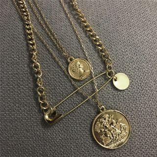 Set Of 3: Safety Pin Necklace