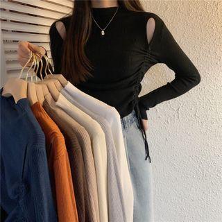 Long Sleeve Keyhole Drawstring Knit Top