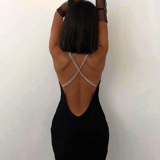 Chain Strap Open-back Midi Bodycon Dress