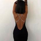 Chain Strap Open-back Midi Bodycon Dress