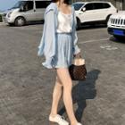 Set: Long-sleeve Hooded Blouse + Shorts