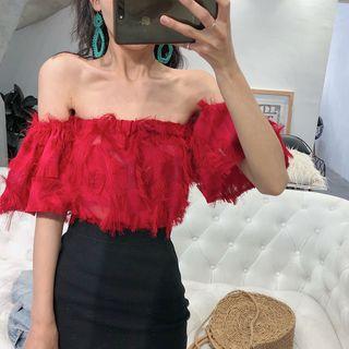 Plain Fringed Off-shoulder Blouse