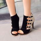 Color Block High Heel Peep Toe Ankle Boots