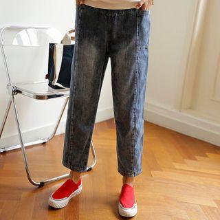 Seam-trim Washed Baggy Jeans Blue - One Size