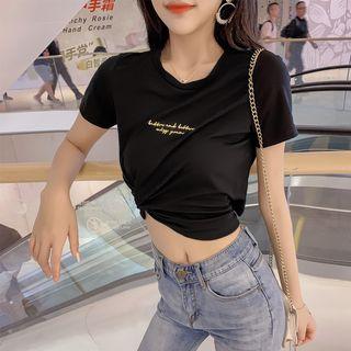 Short-sleeve Letter Cropped Ribbon T-shirt