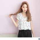 Floral Capped Sleeves Chiffon Top