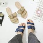 Buckled Denim Slide Sandals