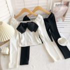 Long-sleeve Bow Ribbed T-shirt