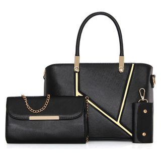 Set: Faux-leather Handbag + Chain Strap Shoulder Bag + Key Case