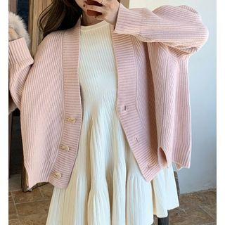 Long-sleeve Plain Knit Cardigan / Plain Knit Mini Dress