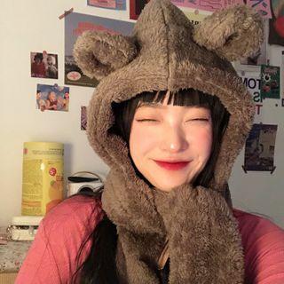 Bear Ear Chenille Hooded Scarf